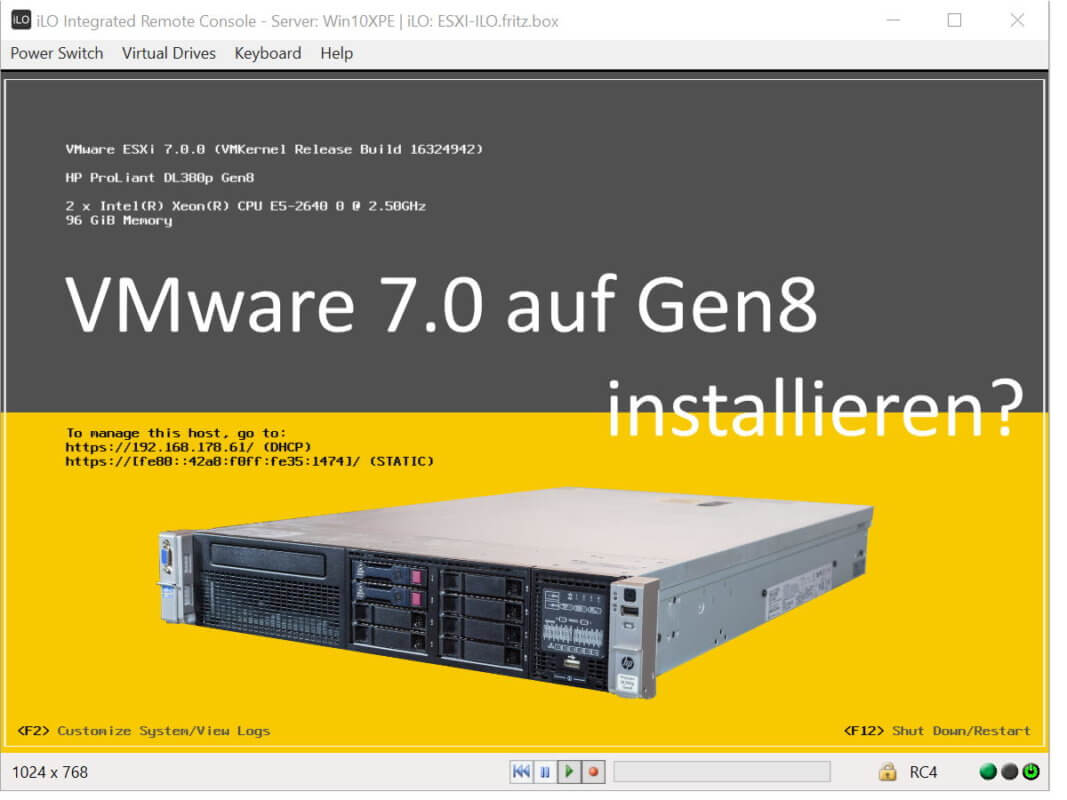 VMware auf HP Dl380p Gen8 installieren?